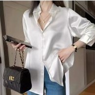 ส่งเร็ว เสื้อเชิ้ตแขนยาวผ้าซาติน เสื้อเ...